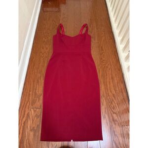 Jay Godfrey Red Sweetheart Neckline Midi Sheath Dress Size 4 Exposed Back Zipper